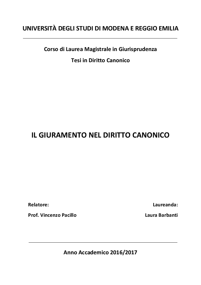 Anteprima della tesi: Il giuramento del diritto canonico, Pagina 1