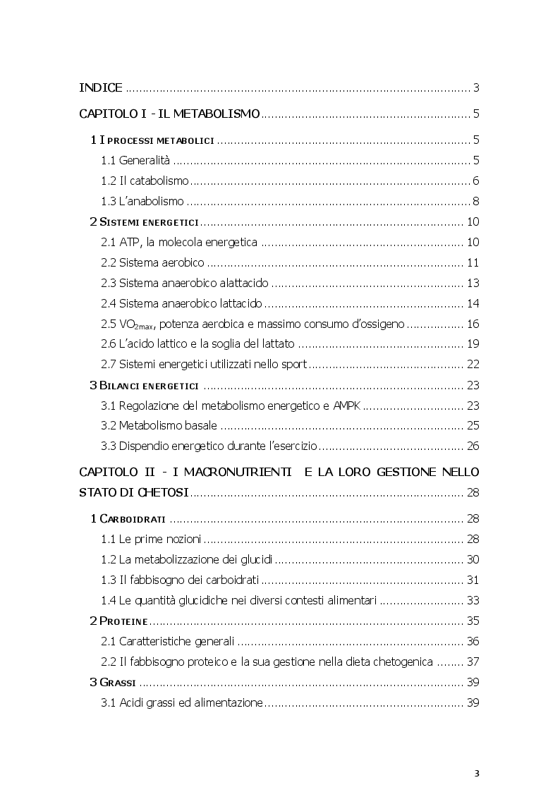 Indice della tesi: Dieta chetogenica e suoi risvolti nell'attività sportiva, Pagina 1