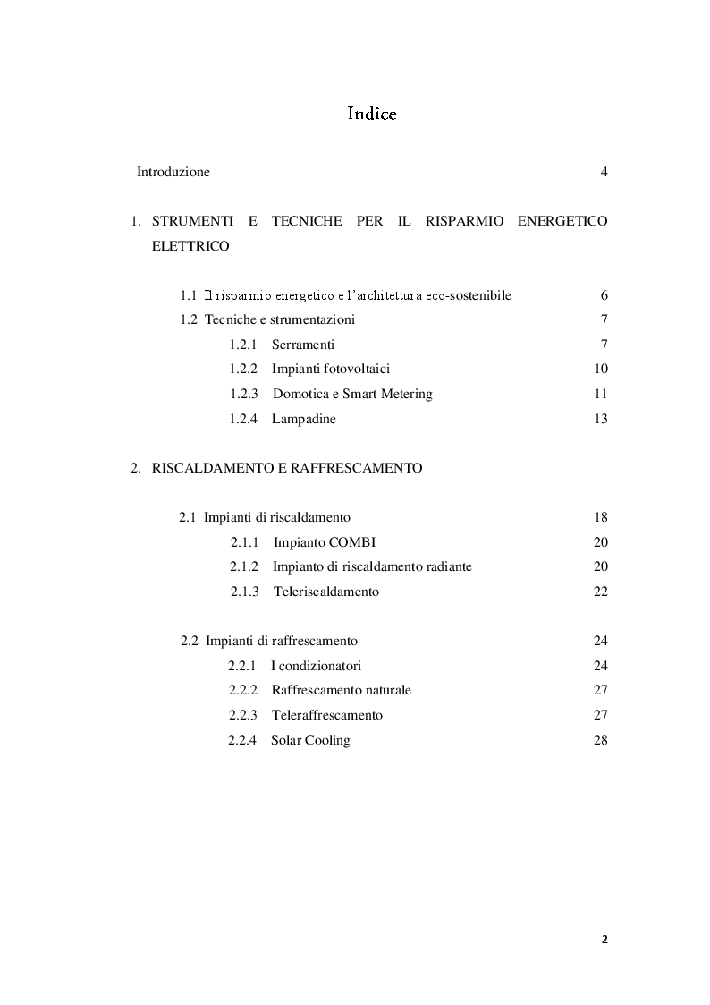 Indice della tesi: Strumenti e tecniche per il risparmio energetico nell'edilizia civile, Pagina 1