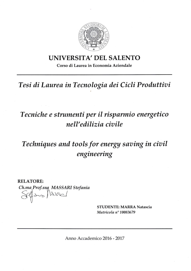 Anteprima della tesi: Strumenti e tecniche per il risparmio energetico nell'edilizia civile, Pagina 1