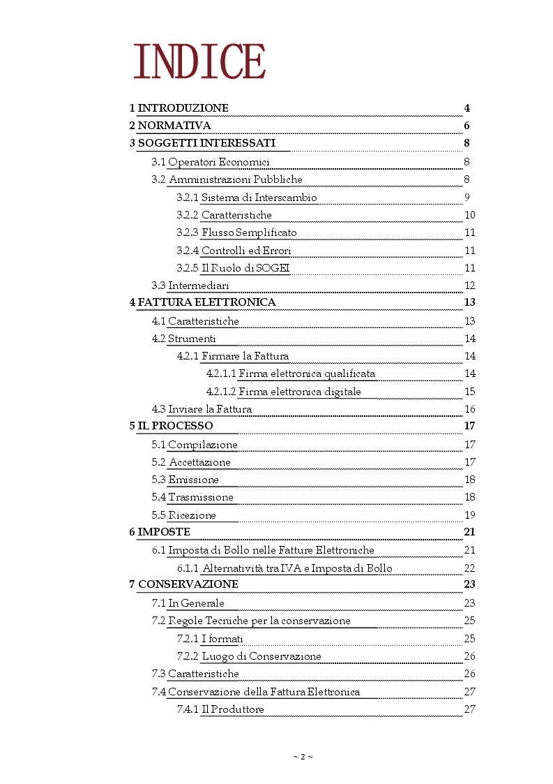 Indice della tesi: La Fatturazione elettronica verso la Pubblica Amministrazione, Pagina 1