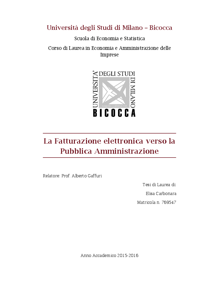Anteprima della tesi: La Fatturazione elettronica verso la Pubblica Amministrazione, Pagina 1