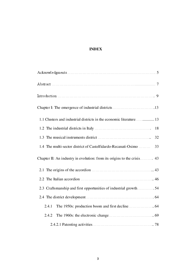 Indice della tesi: Rise and fall of the musical instruments district. A focus on the Marches and its district, Pagina 1