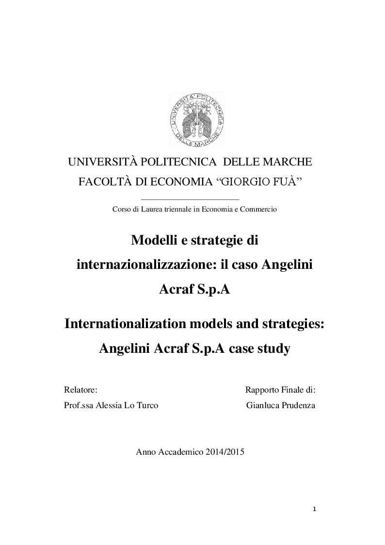 Anteprima della tesi: Modelli e strategie di internazionalizzazione: il caso Angelini Acraf S.p.A, Pagina 1