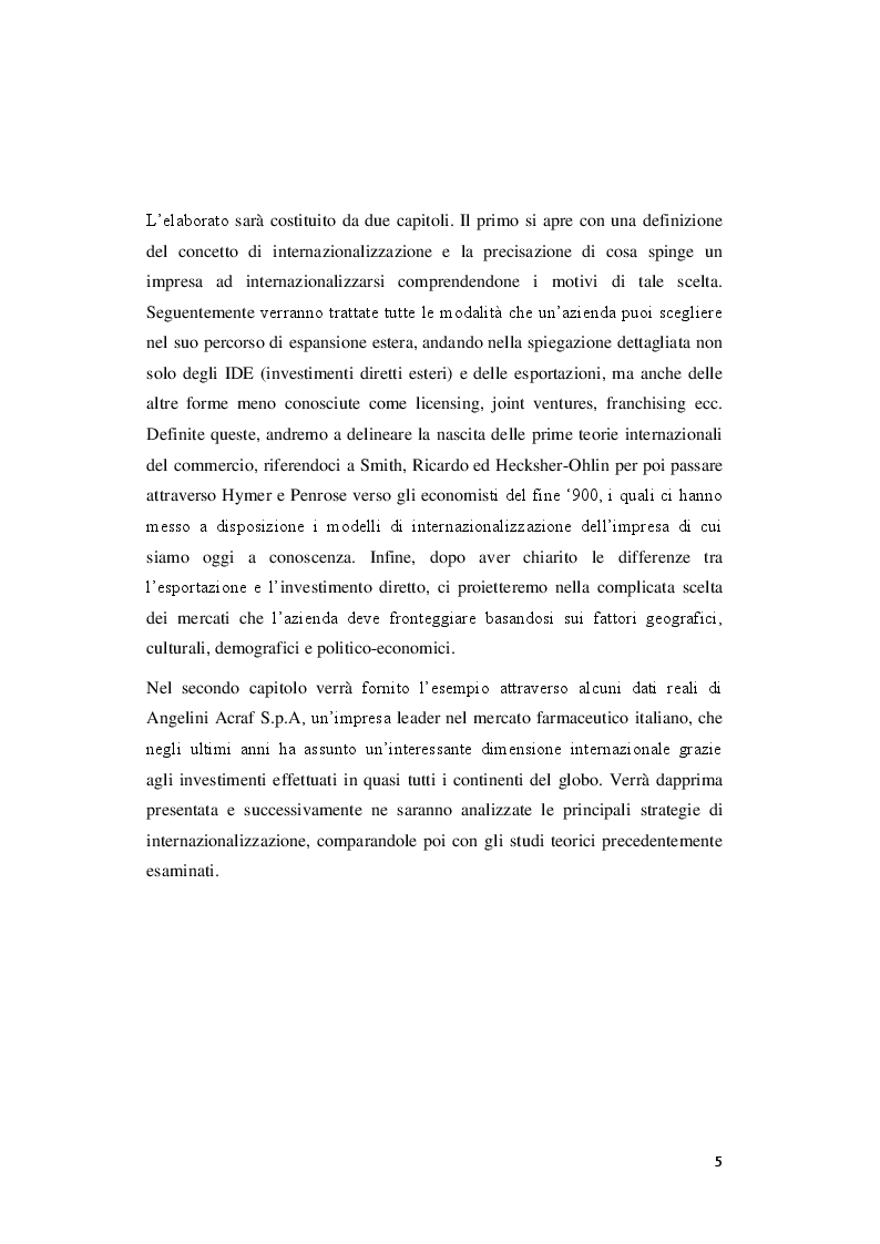 Anteprima della tesi: Modelli e strategie di internazionalizzazione: il caso Angelini Acraf S.p.A, Pagina 3