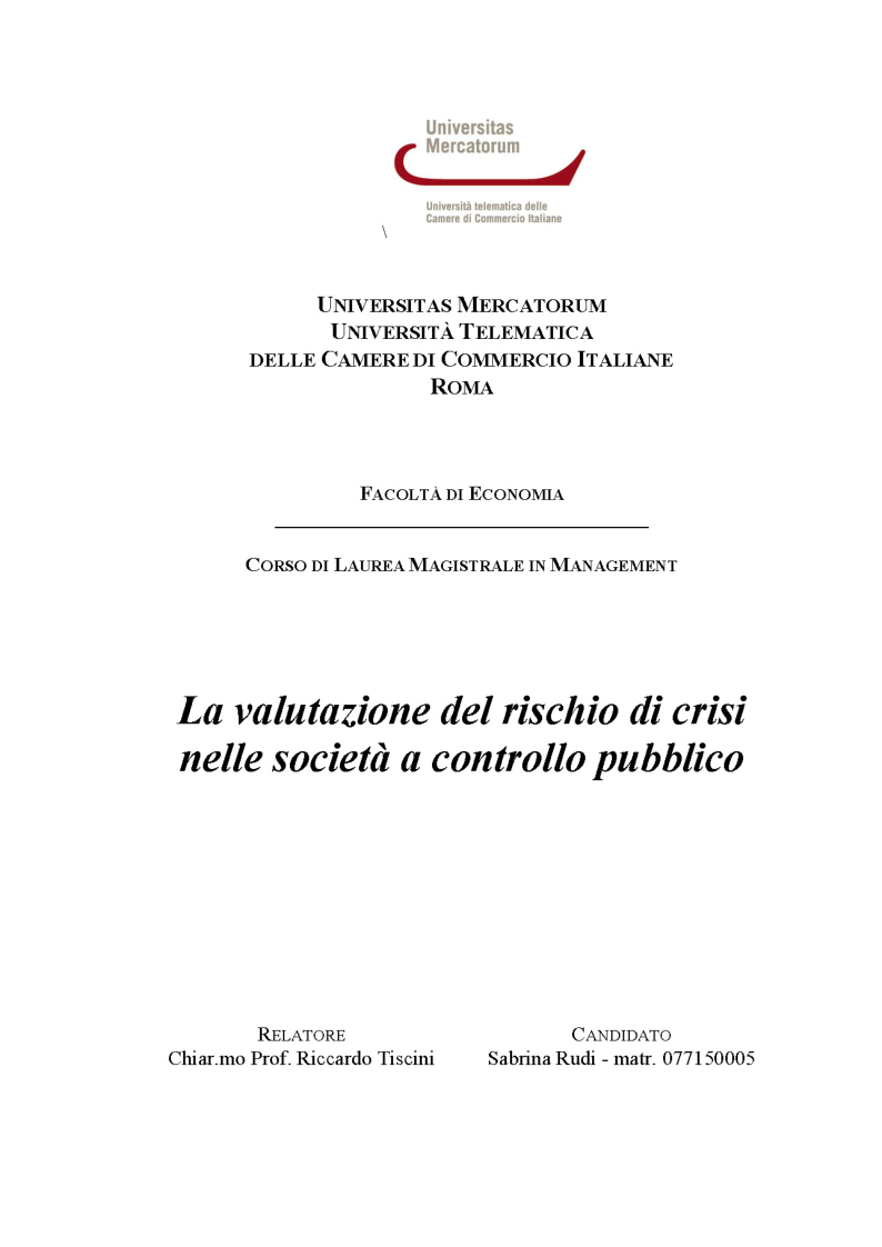 Anteprima della tesi: La valutazione del rischio di crisi nelle società a controllo pubblico, Pagina 1