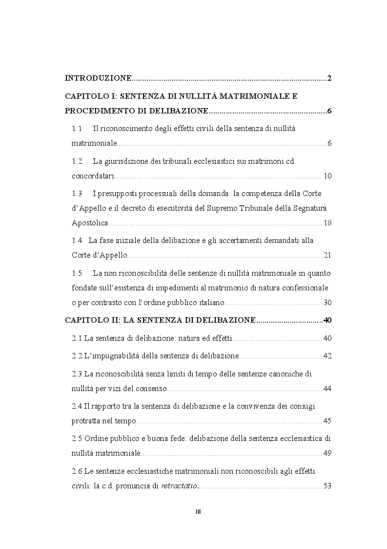 Indice della tesi: Sentenza ecclesiastica di nullità matrimoniale, sentenze civili di separazione e divorzio, Pagina 1