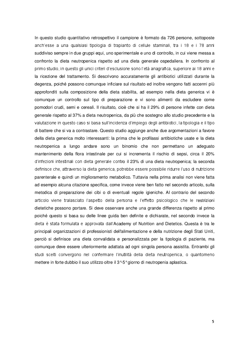 Estratto dalla tesi: Possibili interventi attuabili dall'infermiere per prevenire complicanze metabolico-alimentari in pazienti sottoposti a trapianto di cellule staminali ematopoietiche