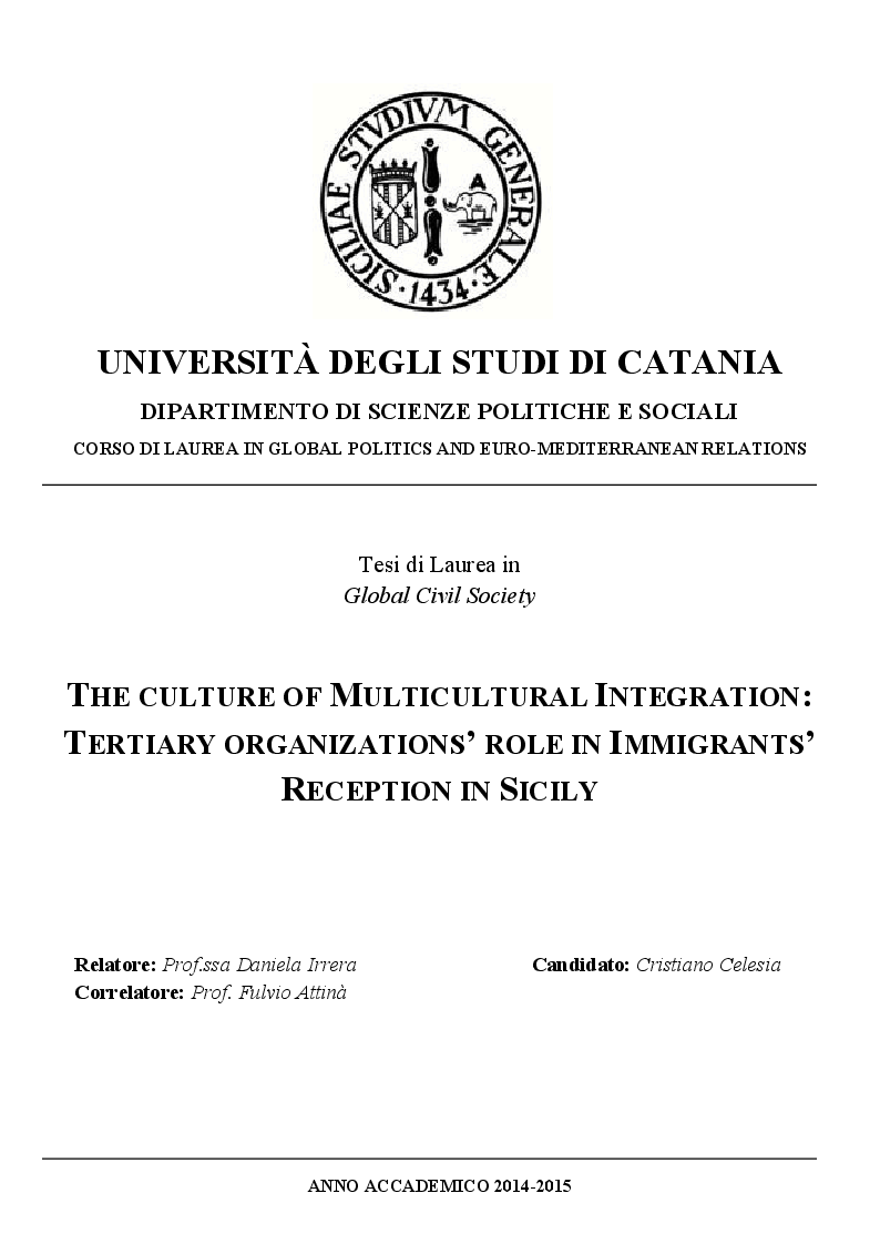 Anteprima della tesi: The Culture of Multicultural Integration: Tertiary Organisations' Role in Immigrants' Reception in Sicily, Pagina 1