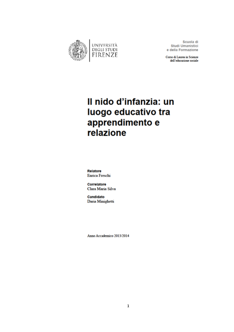 Anteprima della tesi: Il nido d'infanzia: un luogo educativo tra apprendimento e relazione, Pagina 1