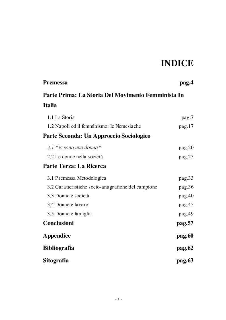 Indice della tesi: Giovani donne partenopee fra tradizione ed innovazione, Pagina 1