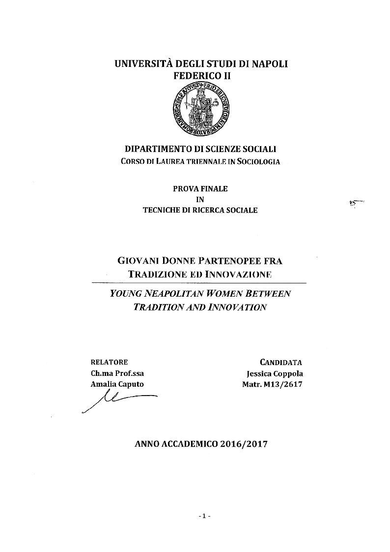Anteprima della tesi: Giovani donne partenopee fra tradizione ed innovazione, Pagina 1
