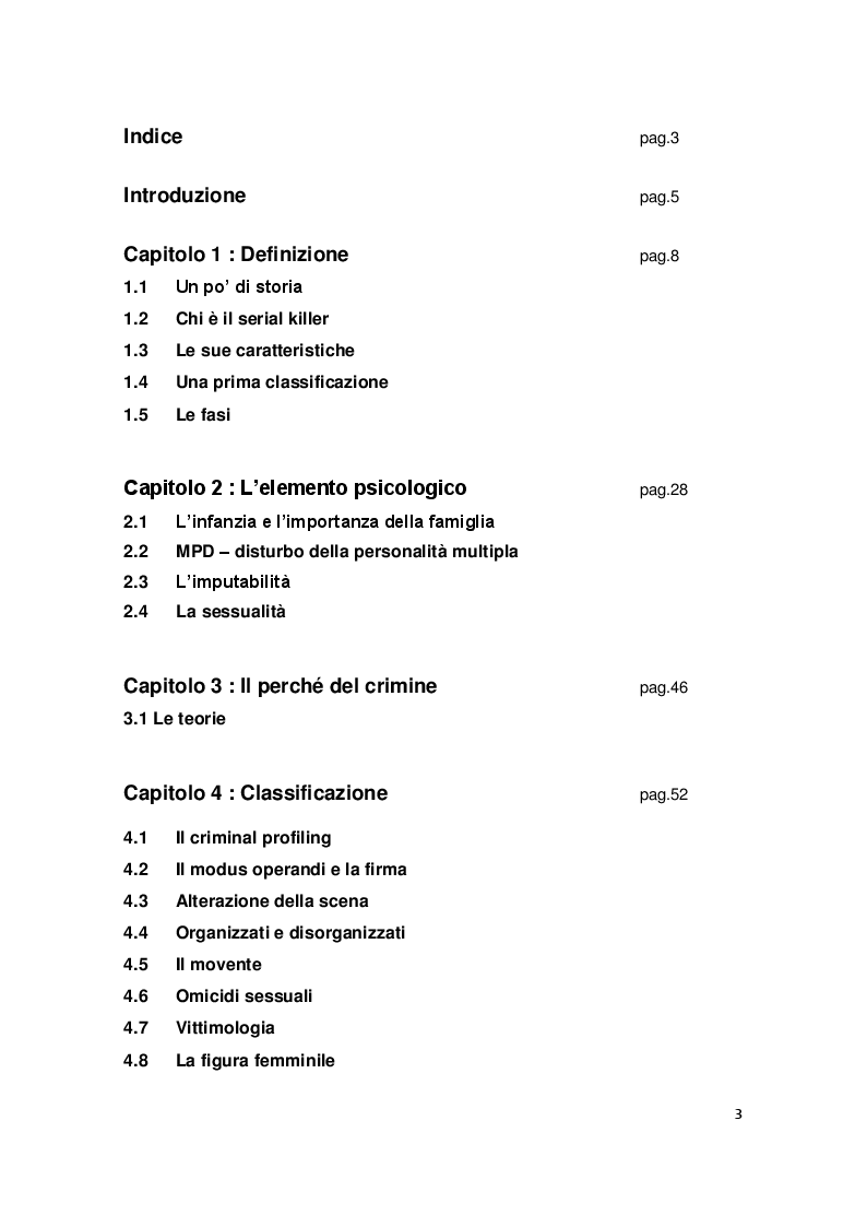 Indice della tesi: Analisi dell'omicidio seriale, Pagina 1