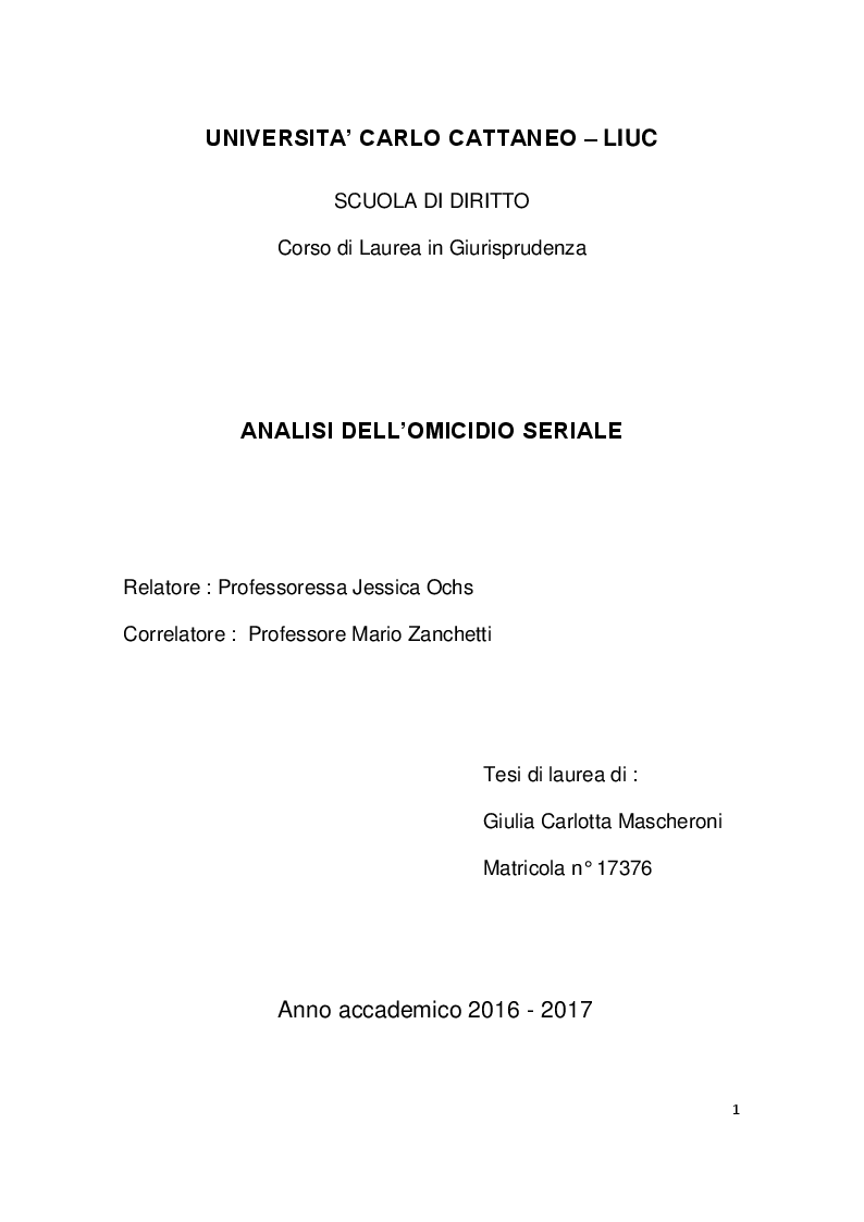 Anteprima della tesi: Analisi dell'omicidio seriale, Pagina 1