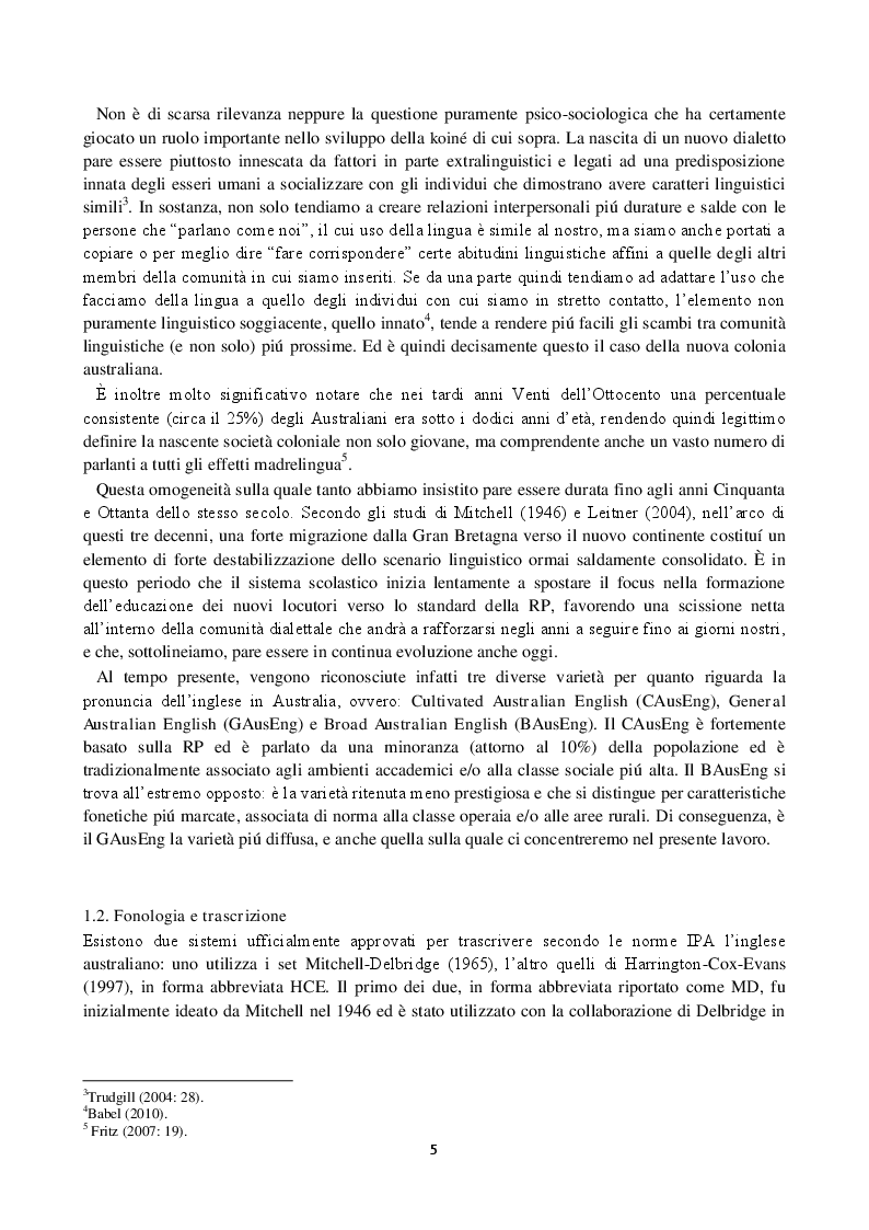Anteprima della tesi: Variazione diatopica dei monottonghi e dei dittonghi dell'inglese australiano., Pagina 3