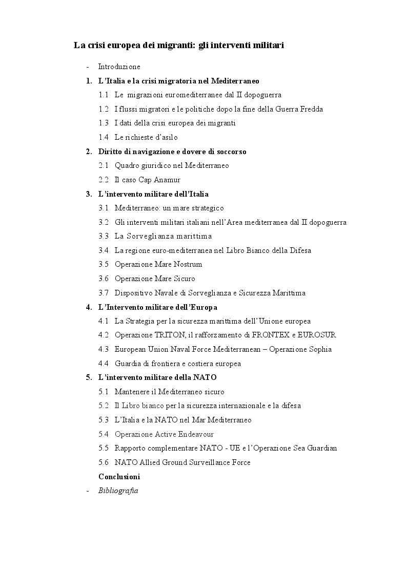 Indice della tesi: LA CRISI EUROPEA DEL MEDITERRANEO: Gli Interventi Militari, Pagina 1