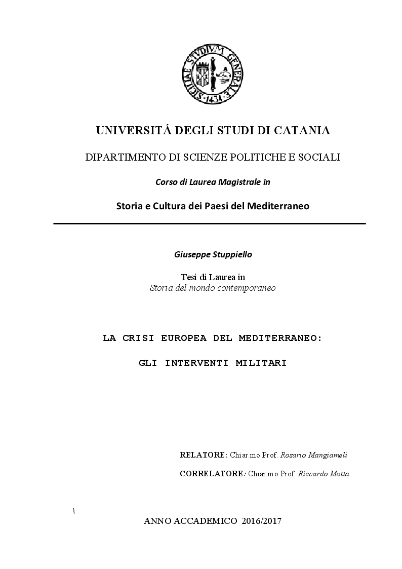 Anteprima della tesi: LA CRISI EUROPEA DEL MEDITERRANEO: Gli Interventi Militari, Pagina 1