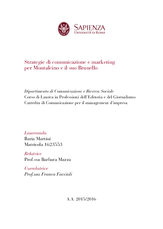 Anteprima della tesi: Strategie di comunicazione e marketing per Montalcino e il suo Brunello, Pagina 1