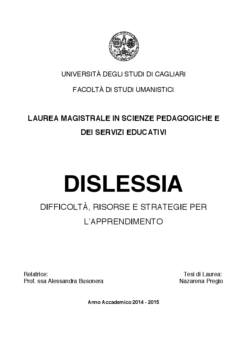 Anteprima della tesi: Dislessia: difficoltà, risorse e strategie per l'apprendimento, Pagina 1