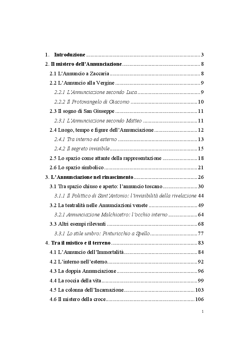 Indice della tesi: Annunciazione: lo spazio invisibile, Pagina 1