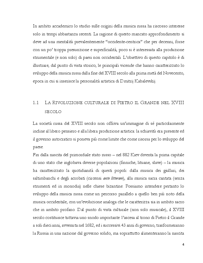 Anteprima della tesi: Dalla Composizione all'Interpretazione: La Terza Sonata per Pianoforte op. 46 di Dmitri Kabalevskij, Pagina 5