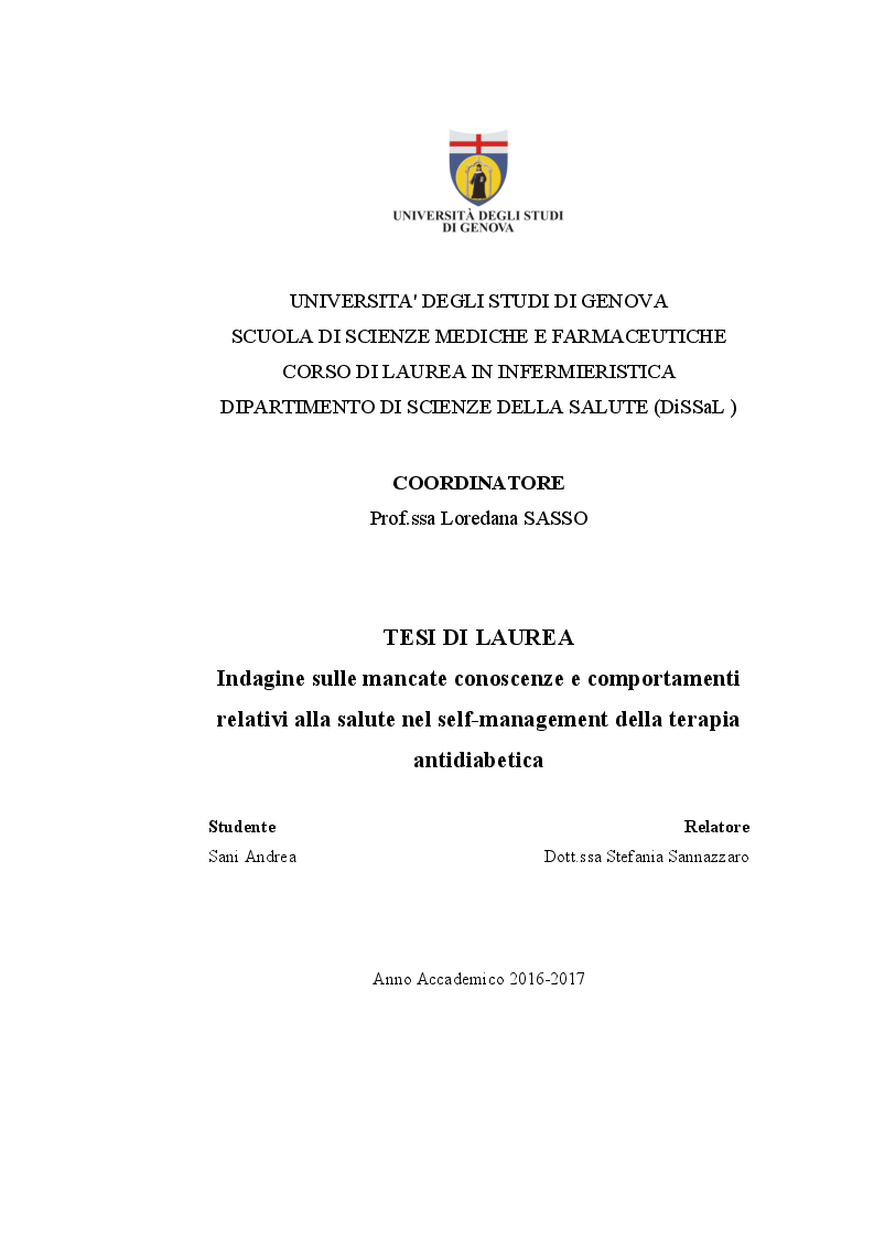 Anteprima della tesi: Indagine sulle mancate conoscenze e comportamenti relativi alla salute nel self-management della terapia antidiabetica, Pagina 1