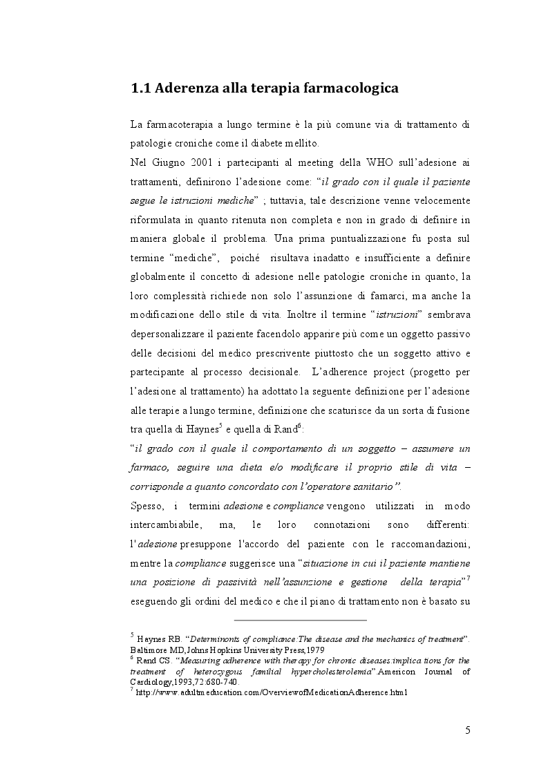 Anteprima della tesi: Indagine sulle mancate conoscenze e comportamenti relativi alla salute nel self-management della terapia antidiabetica, Pagina 5