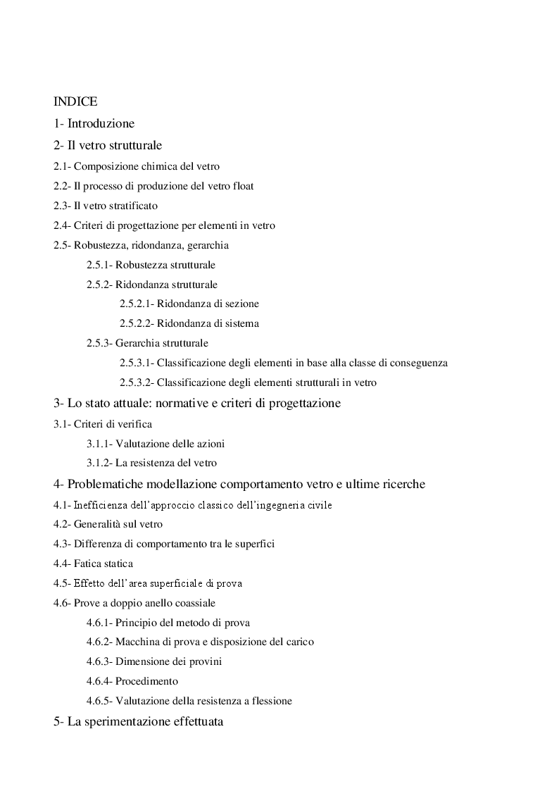 Indice della tesi: Caratterizzazione della resistenza del vetro strutturale, Pagina 1