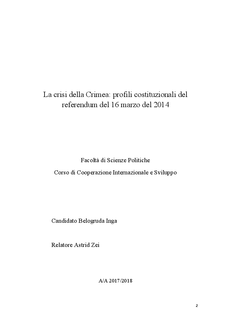 Anteprima della tesi: La crisi della Crimea: profili costituzionali del referendum del 16 marzo 2014, Pagina 1