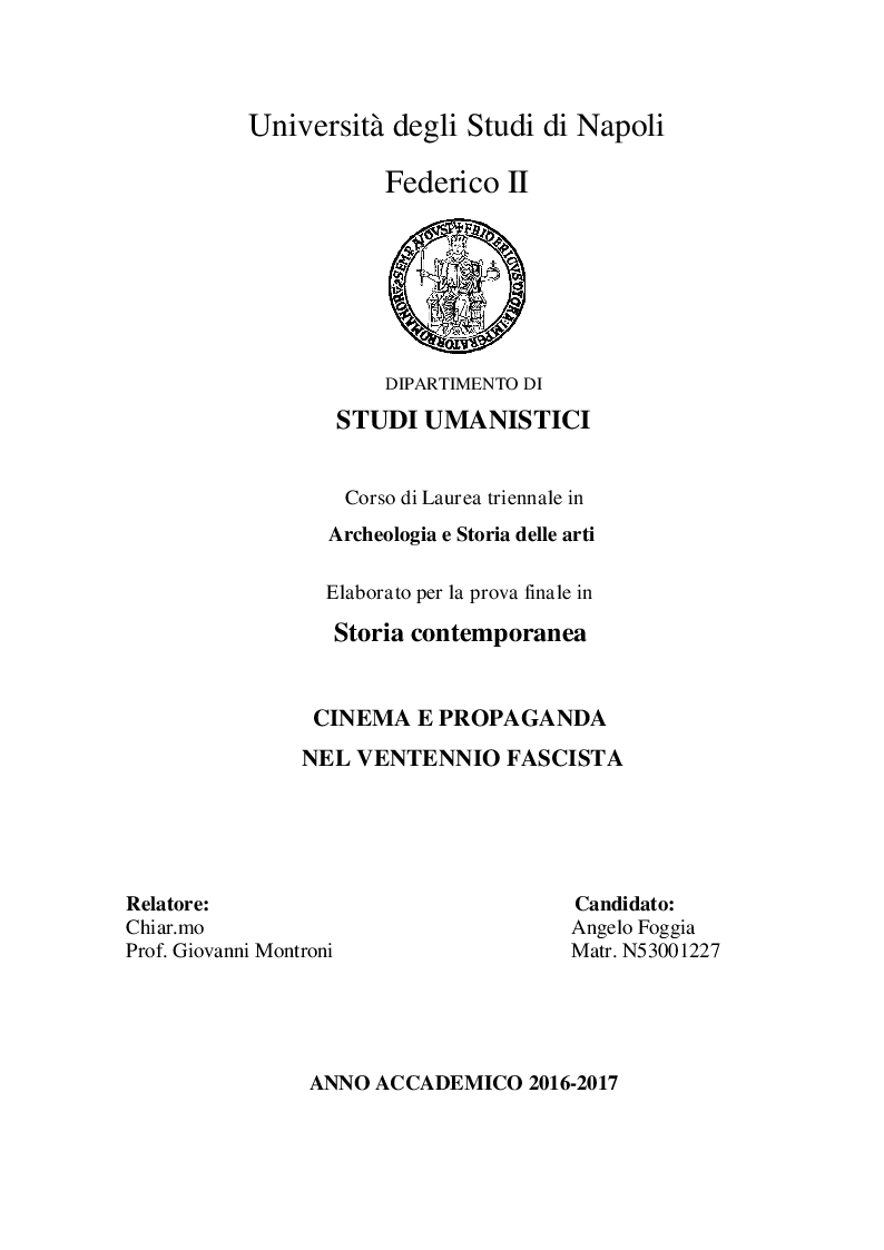 Anteprima della tesi: Cinema e propaganda nel Ventennio fascista, Pagina 1