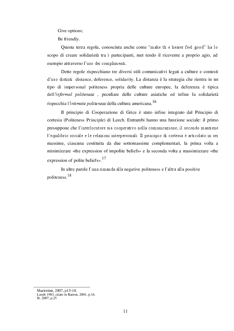 Anteprima della tesi: ''Mi scusi...sa che ha degli occhi bellissimi?'' La pragmatica del complimento rivolto ad estranei., Pagina 8