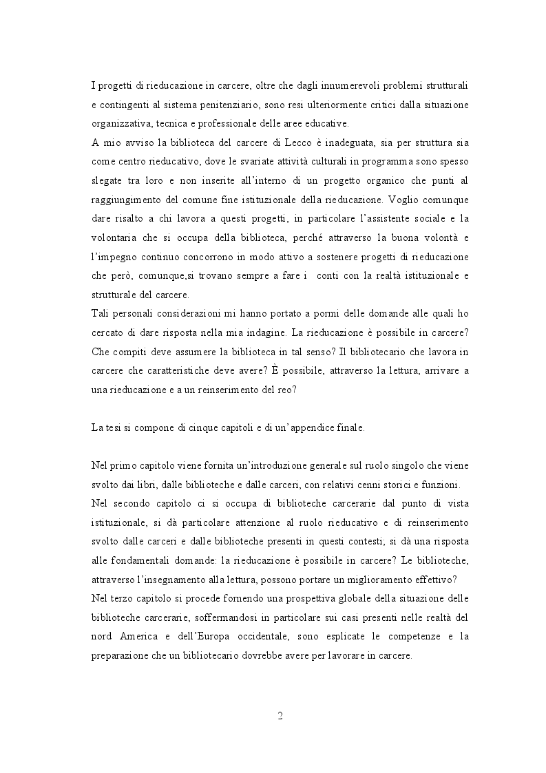 Anteprima della tesi: Biblioteche carcerarie tra cultura e reinserimento: la biblioteca della casa circondariale di Lecco, Pagina 3