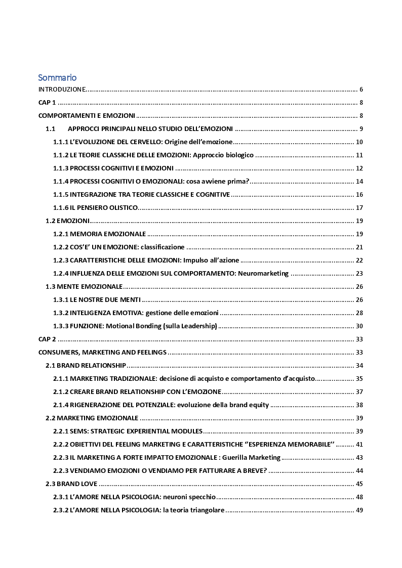 Indice della tesi: Marketing ed emozioni, Pagina 1