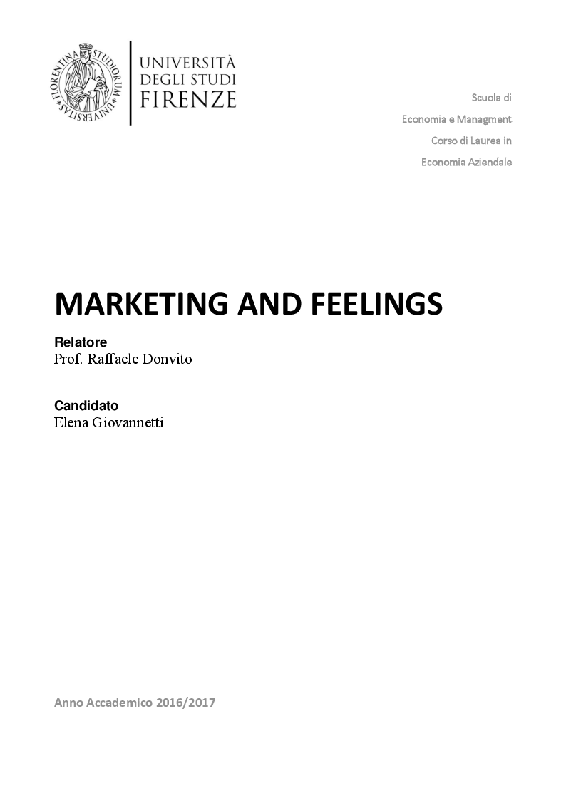 Anteprima della tesi: Marketing ed emozioni, Pagina 1