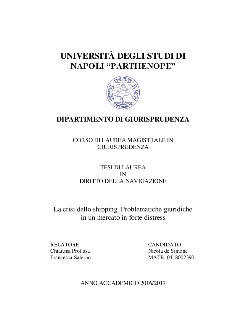 Anteprima della tesi: La crisi dello shipping. Problematiche giuridiche in un mercato in forte distress, Pagina 1