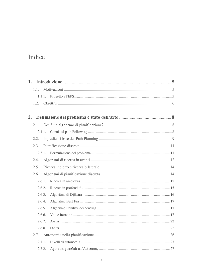 Indice della tesi: Path Planning e Sliding Autonomy per robotica mobile in applicazioni spaziali, Pagina 1