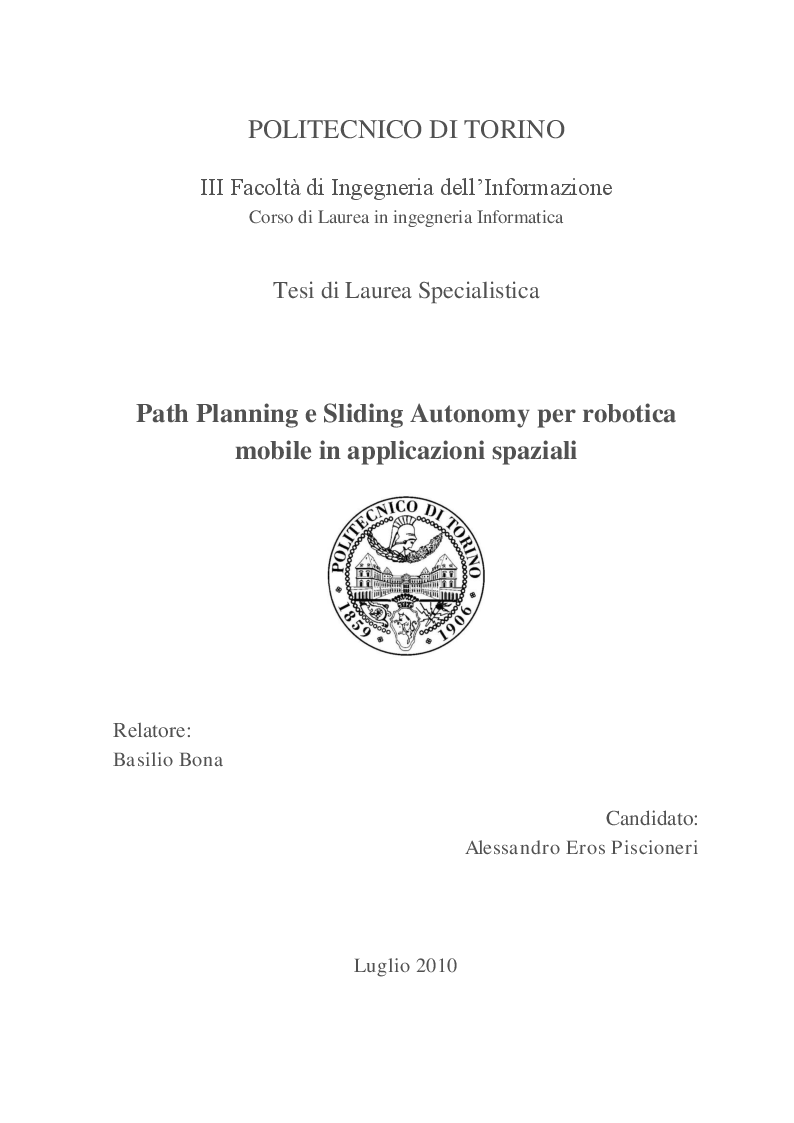Anteprima della tesi: Path Planning e Sliding Autonomy per robotica mobile in applicazioni spaziali, Pagina 1