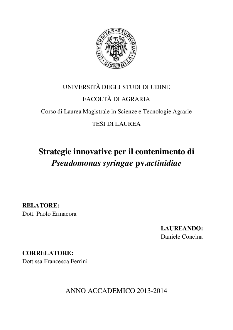 Anteprima della tesi: Strategie innovative per il contenimento di Pseudomonas syringae pv.actinidiae, Pagina 1