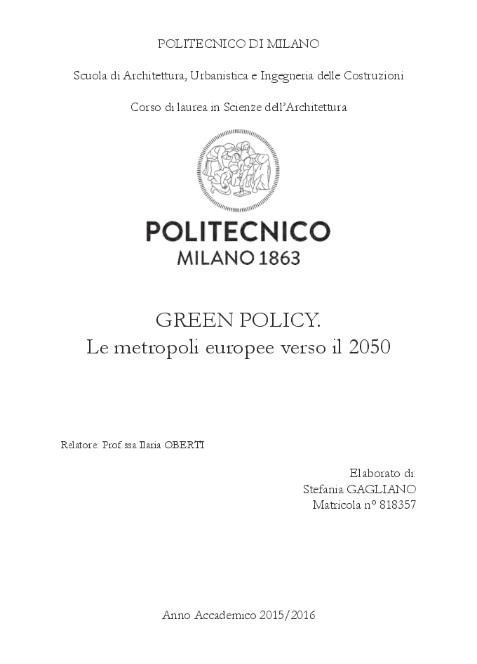 Anteprima della tesi: GREEN POLICY. Le metropoli europee verso il 2050, Pagina 1