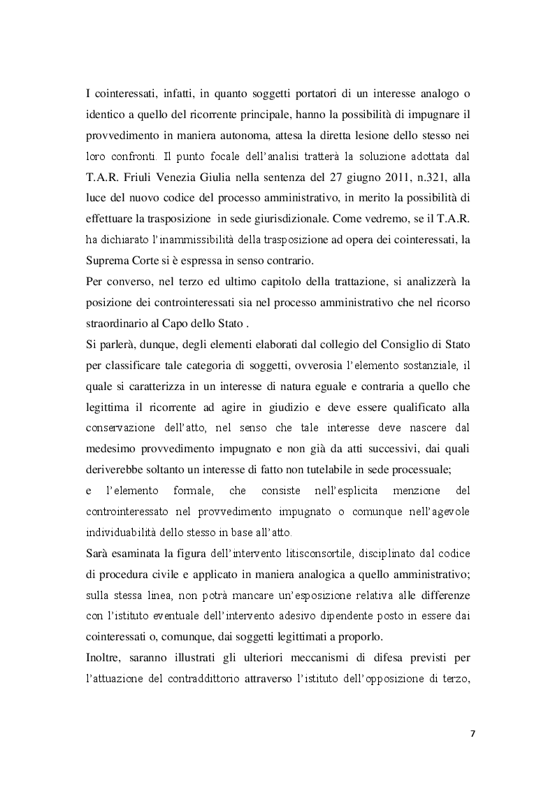 Anteprima della tesi: La posizione del cointeressato e del controinteressato nel ricorso straordinario al Presidente della Repubblica, Pagina 5