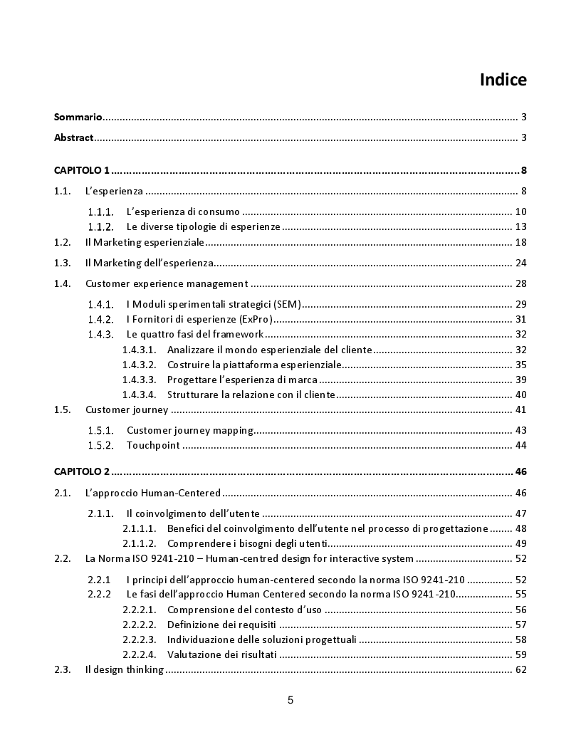 Indice della tesi: Progetto di miglioramento della customer experience, tramite approccio human-centered design: un'applicazione nel settore ferroviario., Pagina 1