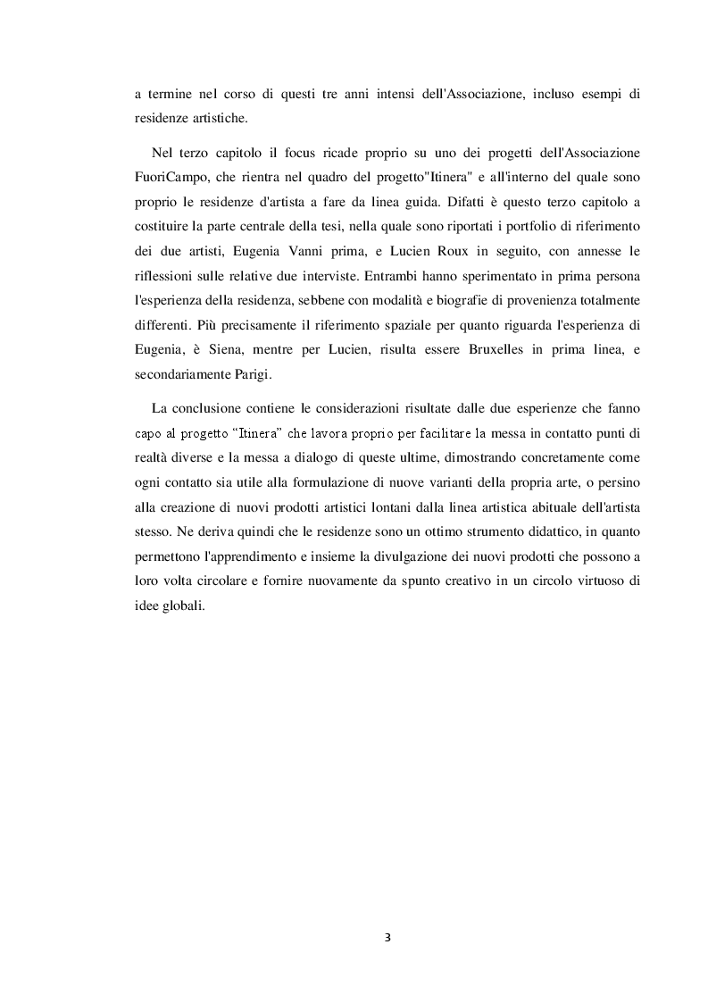 Anteprima della tesi: Le residenze artistiche come strumento didattico e divulgativo: il caso Itinera, Pagina 4