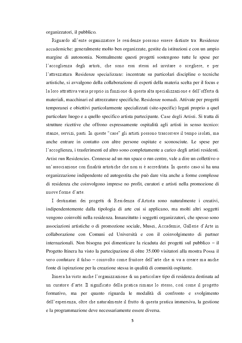 Anteprima della tesi: Le residenze artistiche come strumento didattico e divulgativo: il caso Itinera, Pagina 6