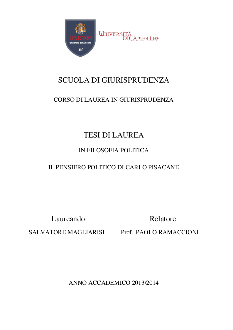 Anteprima della tesi: Il pensiero politico di Carlo Pisacane, Pagina 1