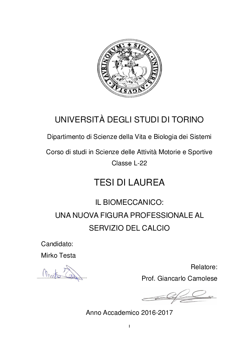 Anteprima della tesi: Il Biomeccanico: una nuova figura professionale al servizio del calcio, Pagina 1