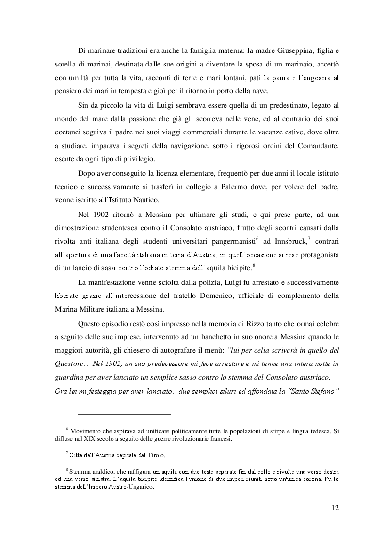 Estratto dalla tesi: “La Grande Guerra: la vita e le imprese dell'Ammiraglio Luigi Rizzo''