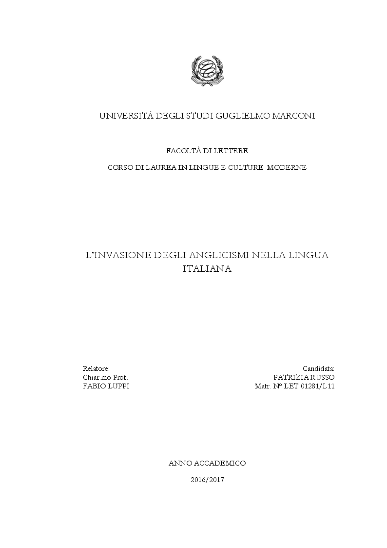 Anteprima della tesi: Gli anglicismi nella lingua italiana, Pagina 1