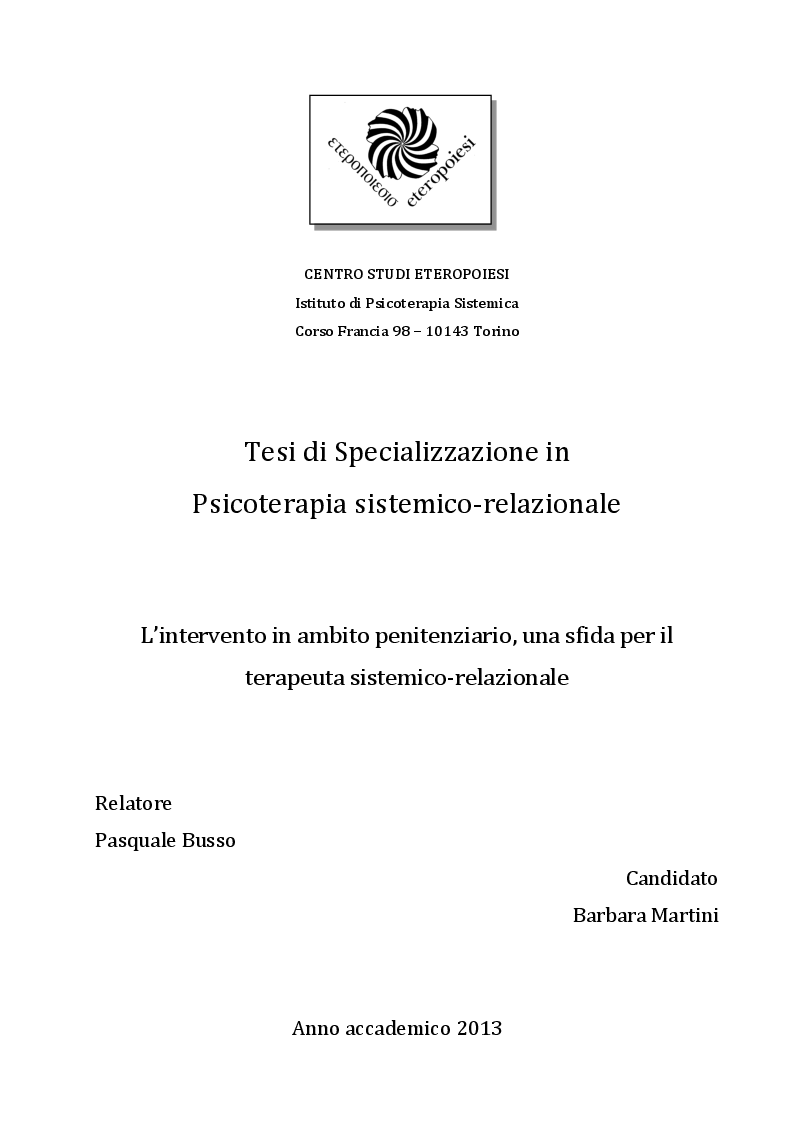 Anteprima della tesi: L'intervento in ambito penitenziario: una sfida per il terapeuta sistemico relazionale, Pagina 1