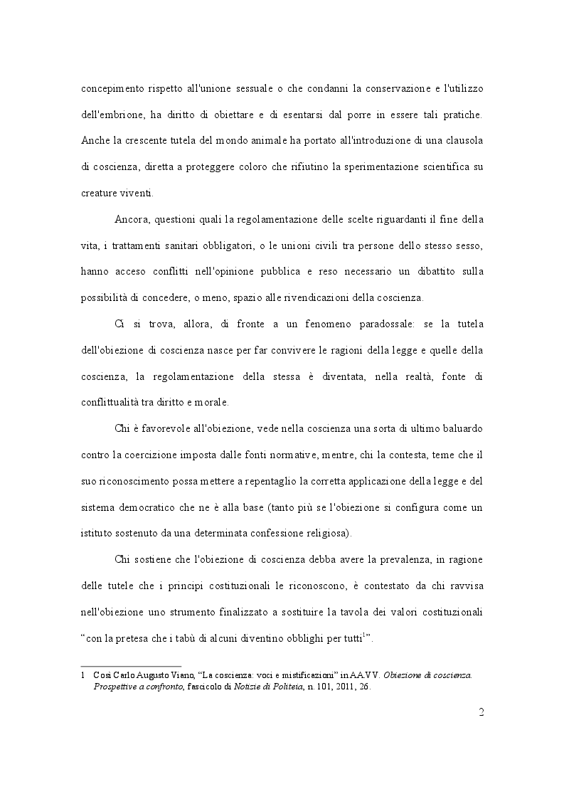 Anteprima della tesi: Dalla leva militare all'aborto. Profili teorici e problemi applicativi del diritto l'obiezione di coscienza, Pagina 3