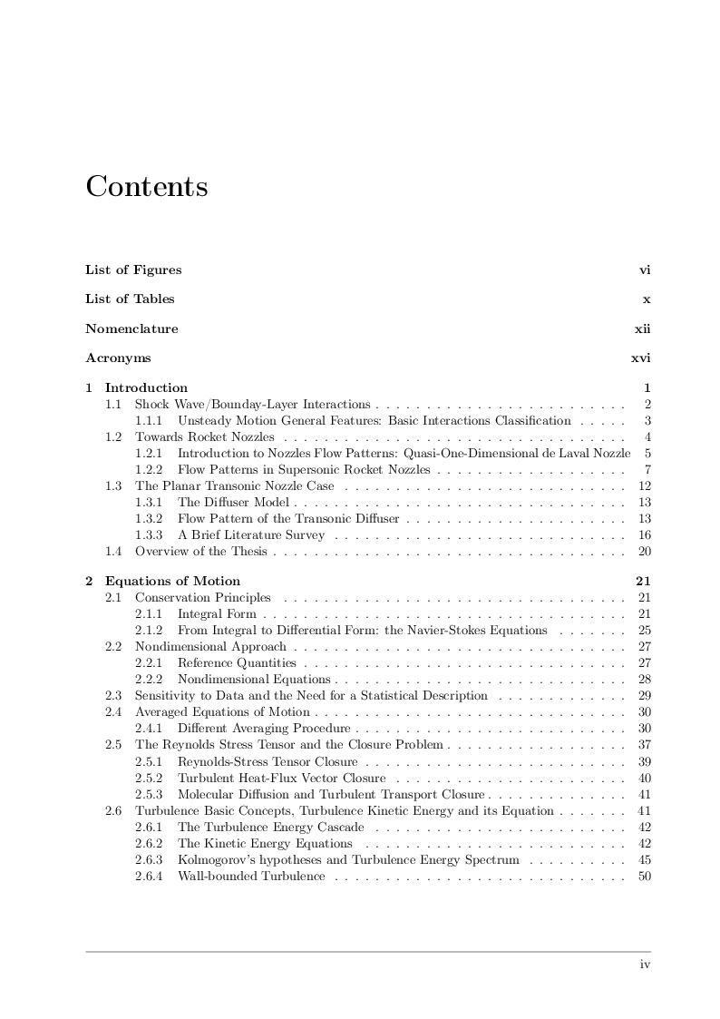 Indice della tesi: Detached-Eddy Simulation of Shock Wave/Boundary-Layer Interactions in a Planar Transonic Nozzle, Pagina 1
